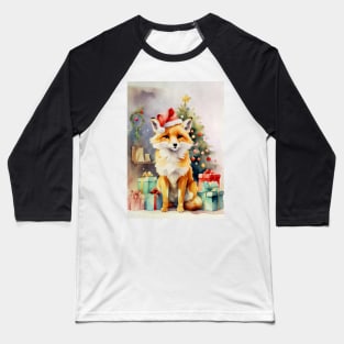 Watercolour Christmas Fox Baseball T-Shirt